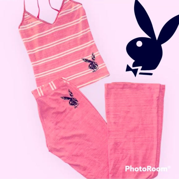 PLAYBOY Pants - RARE HTF Playboy Pink 2 Piece Set Yoga Pants and Cami